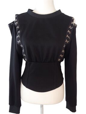 Cider Goth Corset Inspired Black Hook-and-Eye Trim Top Women's Small